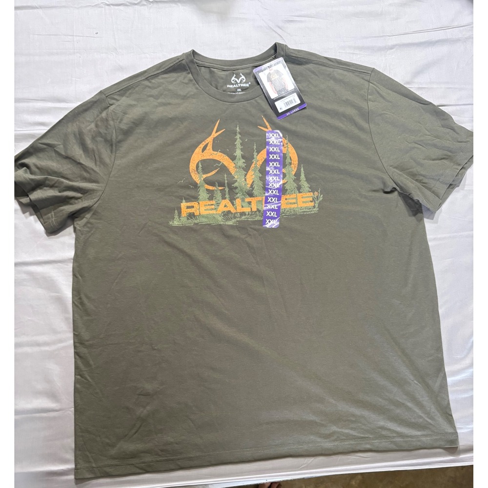 Realtree Mens XXL Graphic T-Shirt Olive Green Antler Logo Short Sleeve New